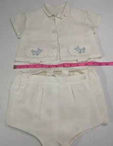 Vintage Baby Boy Christening Outfit with Blue Embroidery - Picture 1 of 3