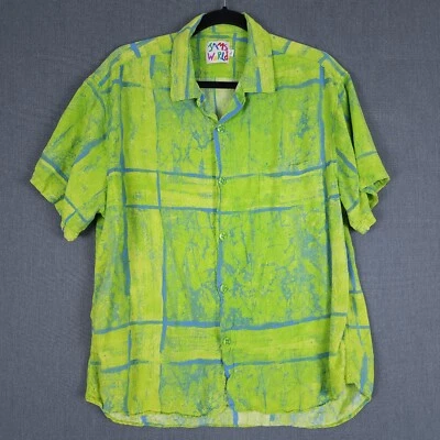 Camisa De Colección Jams World Para Hombre Pequeña Verde A Cuadros Rayón Hawaiana Abotonada M630RE Foto 1 de 4