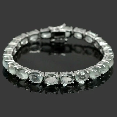 Теннисный браслет из стерлингового серебра 925 пробы с натуральным аквамарином овальный кабошон 8x6 мм - Изображение 1 из 4