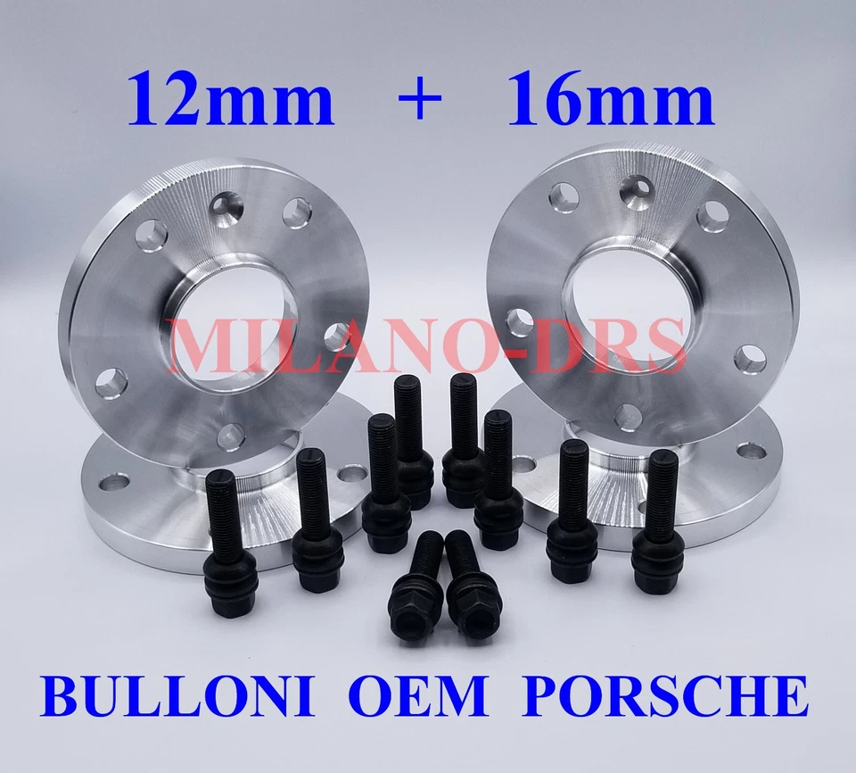 KIT 4 DISTANZIALI RUOTA 12+16mm PORSCHE 911 (991-992) + BULLONI OEM PORSCHE NERI - Immagine 1 di 1