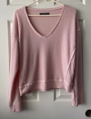 abetcrmbie & fitch women's size L pink knit v neck long sleeve sweater — 第 1/4 张图片