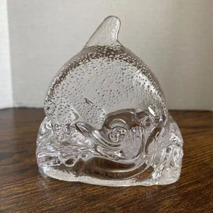 Vintage PartyLite Dolphin Clear Glass Tea Light Candle Holder, Jumping Dolphins - Picture 1 of 10