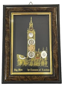 Vintage Framed Steampunk Art Ammon of London Big Ben Black and Gold 3.5”x5.5” - Picture 1 of 3