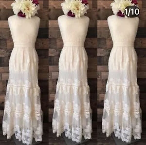Maxi abito in pizzo champagne e fragola taglia S nuovo senza etichette, messicano, boho - Foto 1 di 12