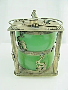 Vintage Chinese Wine Warming Pot Metal & Glass Signed - Picture 1 of 11