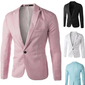 Charm Men's Casual Slim Fit One Button Suit Blazer Coat Jacket Tops Men Fashion - Picture 1 of 17