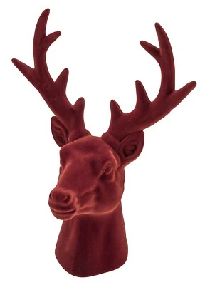 Samt Hirschkopf Bordeaux Rot Braun Polyresin Tischdeko Weihnachten Deko 15cm H - Bild 1 von 2