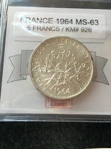 1964 France; 5 Francs, Coin Mart Graded**MS-63** KM# 926 - Picture 1 of 8