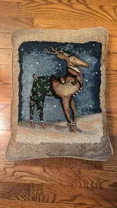 Fashion Throw Pillow  Christmas Tapestry Holiday Reindeer With Tie Country Core - Picture 1 of 5