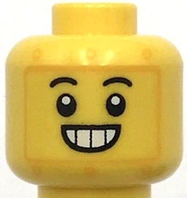 Lego New Yellow Minifigure Head Robot Alien Pilot on Back Open Smile with Teeth - Image 1 of 2