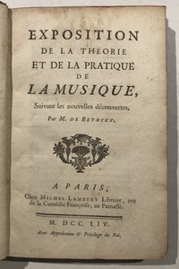 Music - Bethizy Exposition de la Theory de la Musique 1754 60 plates Musik - Imagen 1 de 5