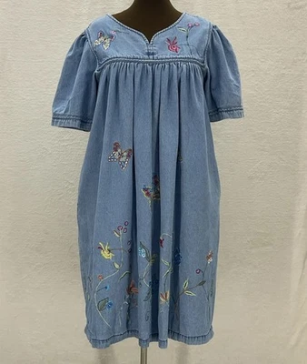 Джинсовое платье Gunit размер M вышивка цветочный дом платье пуловер коттеджкор богемное - Изображение 1 из 4
