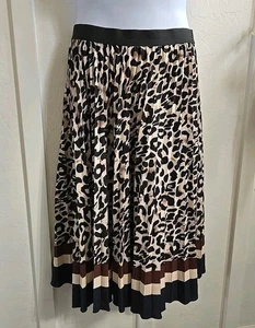 WD NY Plissee Midi Rock XL Leopardenmuster Farbblock Gummibund Animal - Bild 1 von 5
