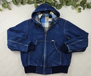 De Colección Carhartt Denim Pato Cremallera Completa Sudadera con Capucha Chaqueta Forrada Talla L EE. UU. - Imagen 1 de 14