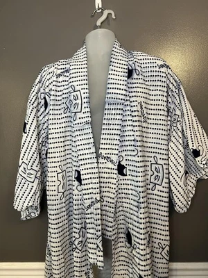 Kimono Robe One Size White Blue Polka Dot Yukata Style Lightweight Print - Image 1 of 4