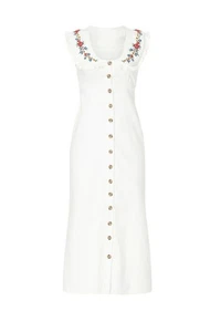 Rixo Women's Luna White Embroidered White Denim Midi Dress Medium - Picture 1 of 14