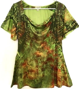 LIVE & LET LIVE Women's PL Top Drape Neck Flutter Sleeve Studs Watercolor Boho   - Picture 1 of 11