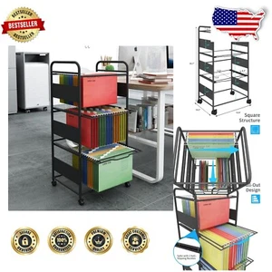 3-Tier Metal Rolling File Cart – Stylish Mobility for Home Office Organization - Picture 1 of 10