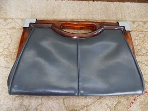 1970s clutch bag Tortoise caramel lucite handle w side lifting clasps Dark Gray - Picture 1 of 19
