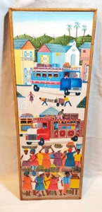 ORIGINAL PAINTING HAITIAN ART ARTIST SIGNED VIBRANT CITY MARKET SCENE - Picture 1 of 9