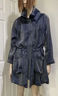 SAMUEL DONG Shimmer Bluish Gray Cinched Waist Bubble Coat Jacket Size L - Image 1 of 4