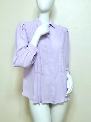 Винтажный 90-х 80-х чистый шифоновое фиолетовый сирень La блузка панели складки сшитый M - Изображение 1 из 4