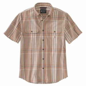 Carhartt Loose Fit Midweight Short Sleeve Plaid Shirt Mens Small Brown Tan New - Picture 1 of 7