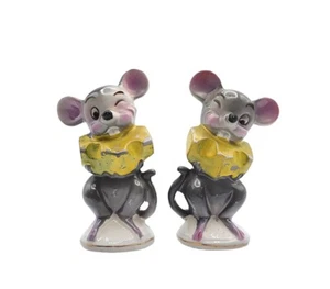 Vintage Ceramic Winking Mice Salt and Pepper Shakers Mouse Cheese Kitschy 4.5" - Picture 1 of 6