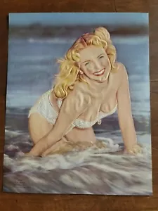 Elvgren Vargas Original 1950's Vintage Embossed Lithograph Pin-Up Poster Beach - Picture 1 of 4