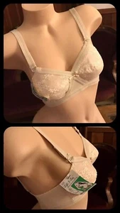 Sujetador Vintage Acolchado Encaje Beige Nylon Desnudo Spandex Correas Ajustables Años 70 NUEVO 32B - Imagen 1 de 12