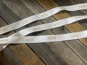 Authentic 1” (2.5cm)wide DIOR White Satin Gold Embossed Ribbon 5 Yards - Picture 1 of 6