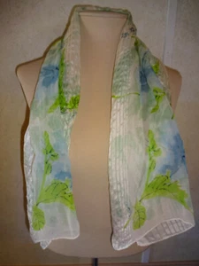 Vintage 1970s Vera Neumann Verasheer Scarf Sheer Silk Blend Cream Blue 40" Japan - Picture 1 of 5