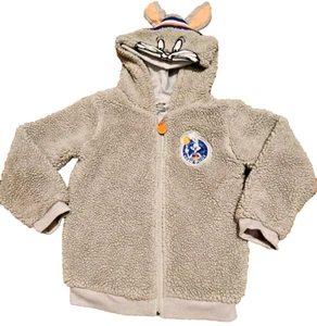 Felpa con cappuccio e zip intera vintage Space Jam Bugs Bunny Sherpa bambini taglia 5T bugs on hood - Foto 1 di 8