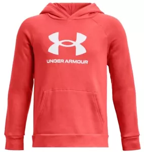 UNDER ARMOUR Boys UA Rival Fleece Big Logo Hoodie * ORANGE/WHITE - Small * NWT - Picture 1 of 3