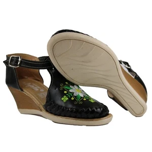 Sandalias de cuña mexicanas de cuero genuino coloridas con diseño floral - Imagen 1 de 3