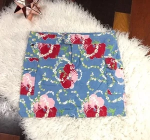 Tommy Hilfiger Jeans Skirt Floral Tropical Flag Logo Hibiscus Vtg Junior 9 M - Picture 1 of 8