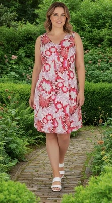 Lands' End Pink Floral Fit & Flare Dress Hawaiian Vacation Resort Womens Size 14 — 第 1/4 张图片