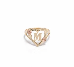 10k massives Gold Herz mit Rose Initialen Ring, personalisierter Alphabet Buchstaben Ring, - Bild 1 von 5