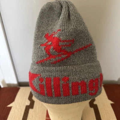 Vintage Wool Killington Vermont Red And Gray Knit Skiing Winter Hat Beanie USA - Image 1 of 4