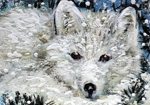 Pintura ORIGINAL ACEO Ártico Blanco Zorro Invierno Nieve Pino Paisaje Animal ARTE - Imagen 1 de 1