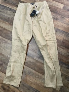 $70 NEW GODBODY COLLECTION BEIGE LARGE 100% Linen Pants 33” Inseam - Picture 1 of 6