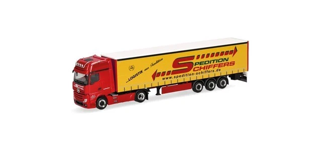 Herpa 319218 - 1/87 MB Actros Gigaspace Con Tende Rimorchio - Nuovo