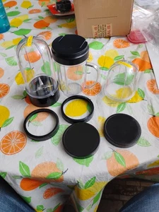 Magic Bullet Replacement Cups With Lids And Blender Top-good Condition - Picture 1 of 12