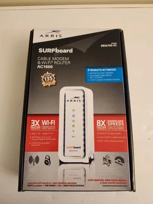 Cable módem ARRIS Surfboard Docsis 3.0 y router Wi-Fi de doble banda sin cable de alimentación Foto 1 de 4