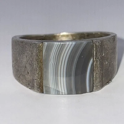 Square Shape Botswana Agate Set Signet Sterling Silver Ring Size 8.5 (7.8g) - Image 1 of 4