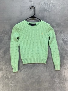 Vintage Polo Ralph Lauren Sport Green Cable Knit Womens Slim Fit Sweater S - Picture 1 of 6