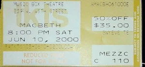 Macbeth Ticket Stub Spieluhr Theater Broadway Musical New York City 6.10.2000 - Bild 1 von 2