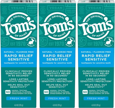 Tom's of Maine Fluoride-Free Rapid Relief Sensitive Toothpaste, Fresh Mint, 4... - Image 1 of 4