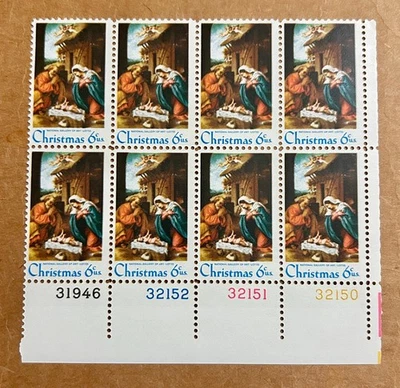 Sc #1414, Nativity Christmas Stamp, 1970 6¢ US Block of 8, MNH, OG, VF/XF - Image 1 of 2