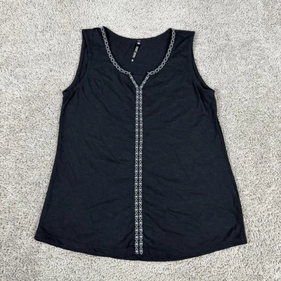 Camiseta sin mangas Kuhl para mujer pequeña negra de algodón orgánico sin mangas bordada Foto 1 de 4